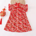 Girls Chinese style cotton dress with small floral splicing, available in red and other colours, heights 80cm to 150cm