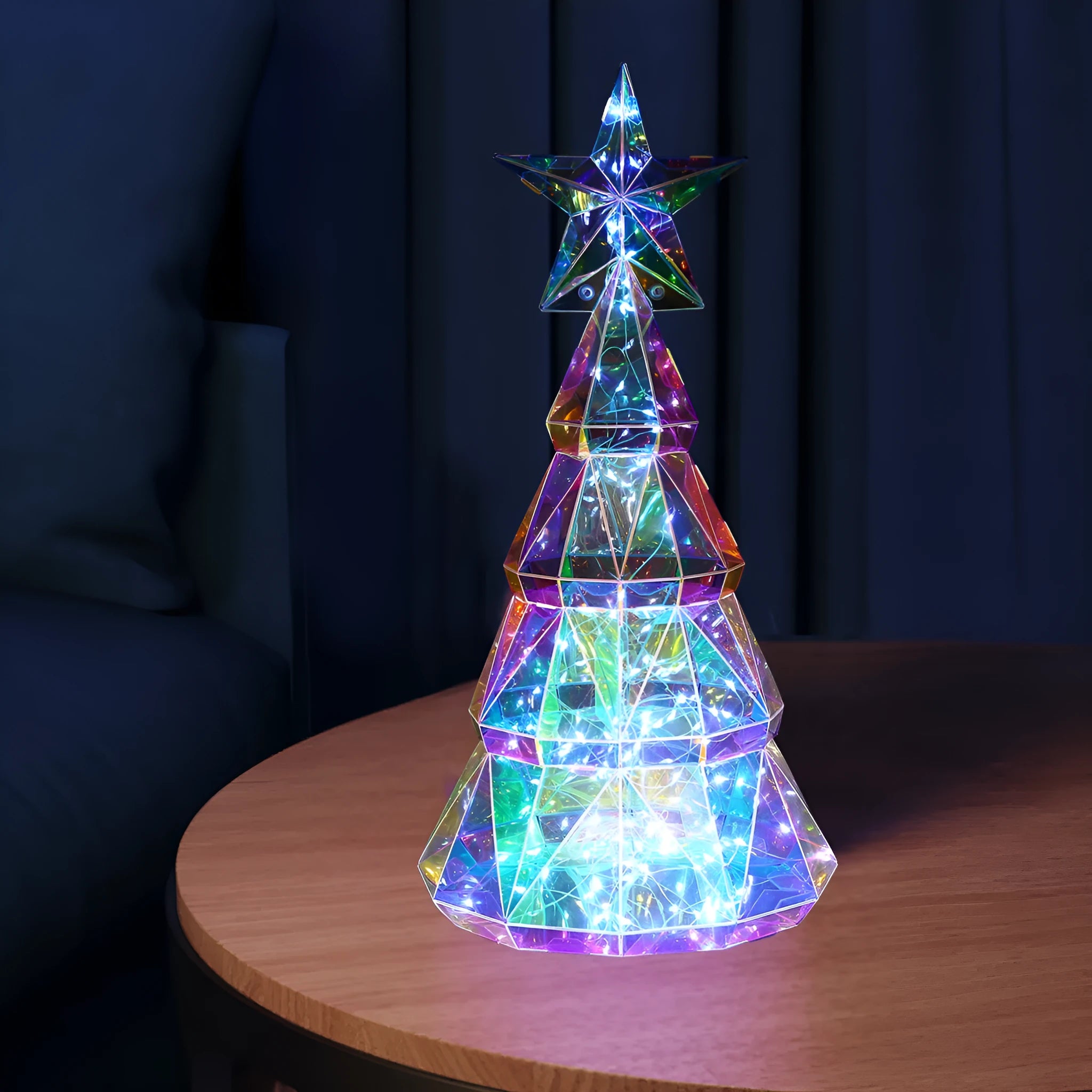 Colourful cartoon Christmas tree LED decorative light on white background