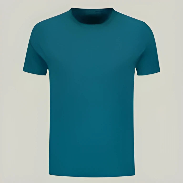 Men's blue round neck quick-dry sports T-shirt, loose fit polyester spandex pullover with print pattern