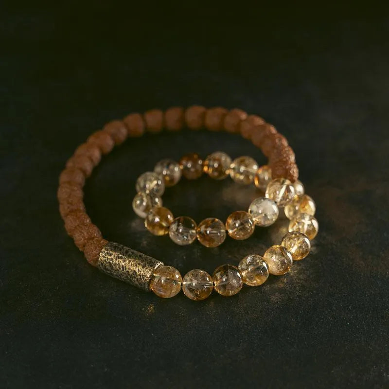 Retro LCD double circle bracelet with natural colour display in citrine colour