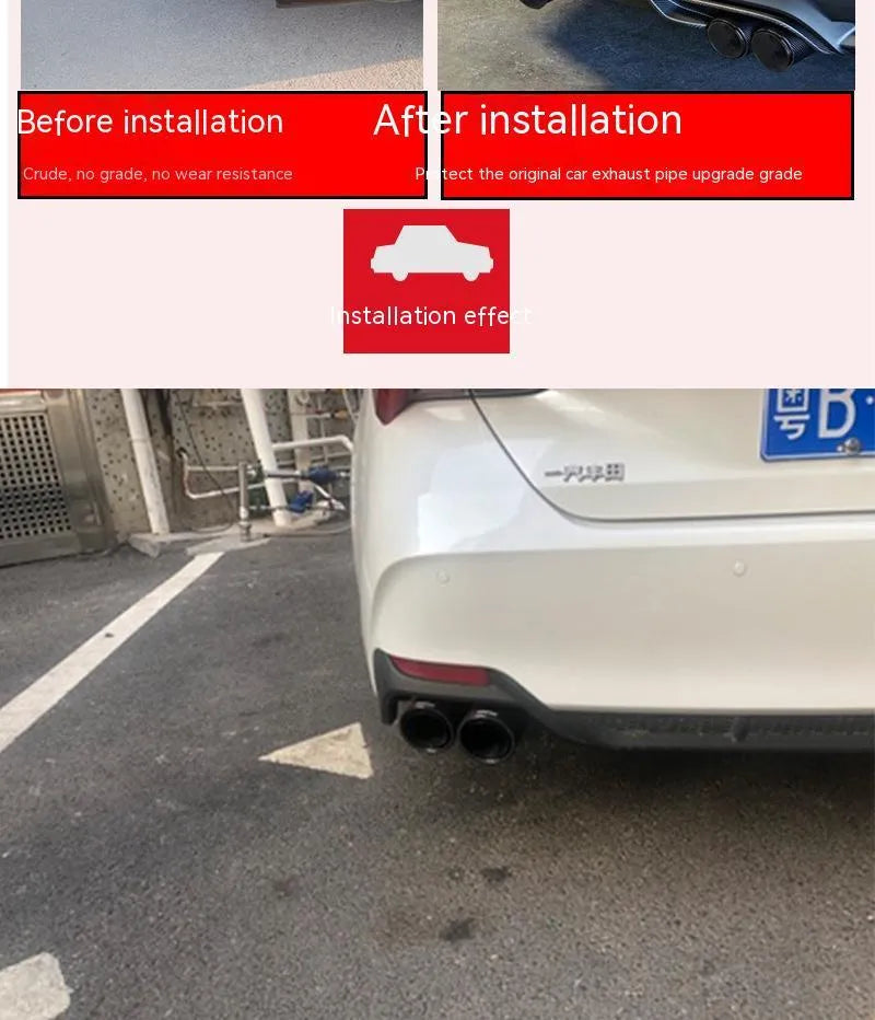 Black carbon fibre car exhaust pipe with double outlet tail nozzle design