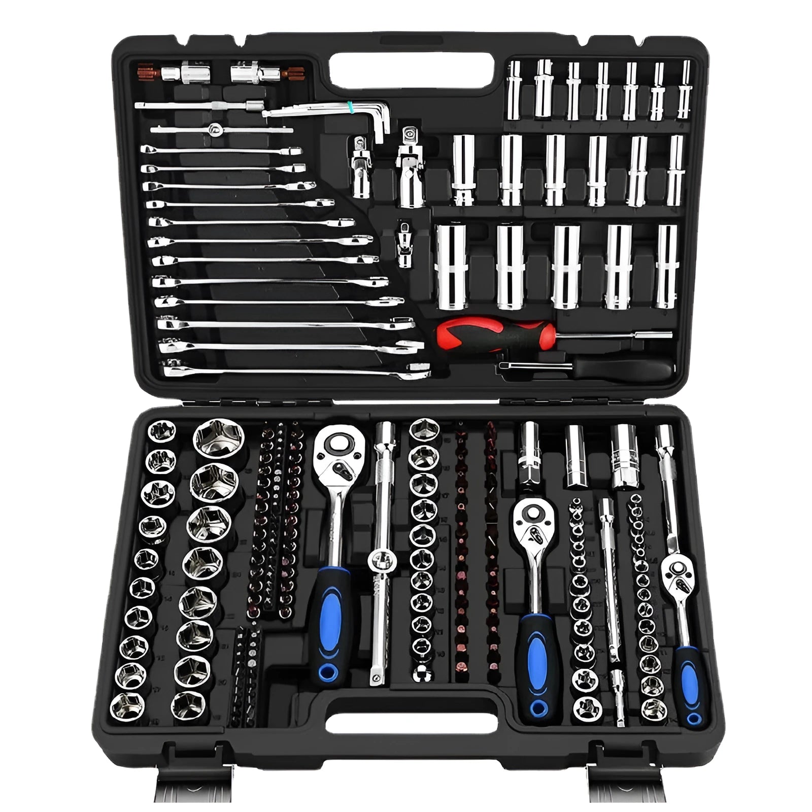 Cr-V chromium vanadium steel socket ratchet wrench set for DIY and auto repair.