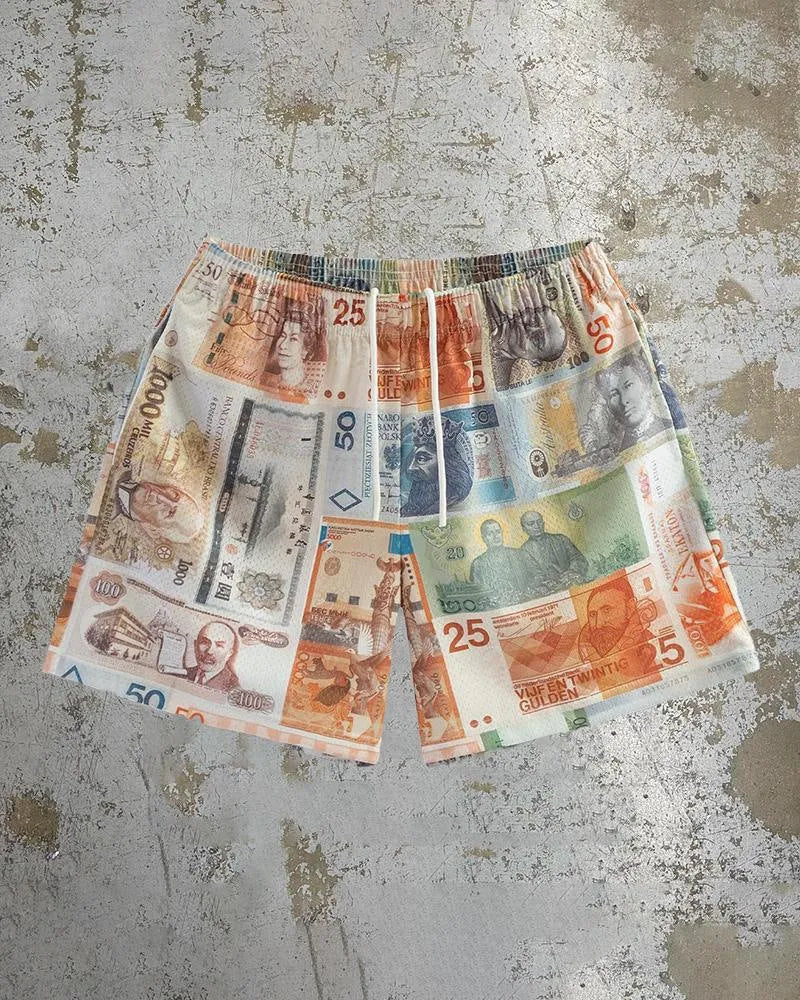 Men's quick-drying beach shorts in digital print polyester fabric with elastic waistband