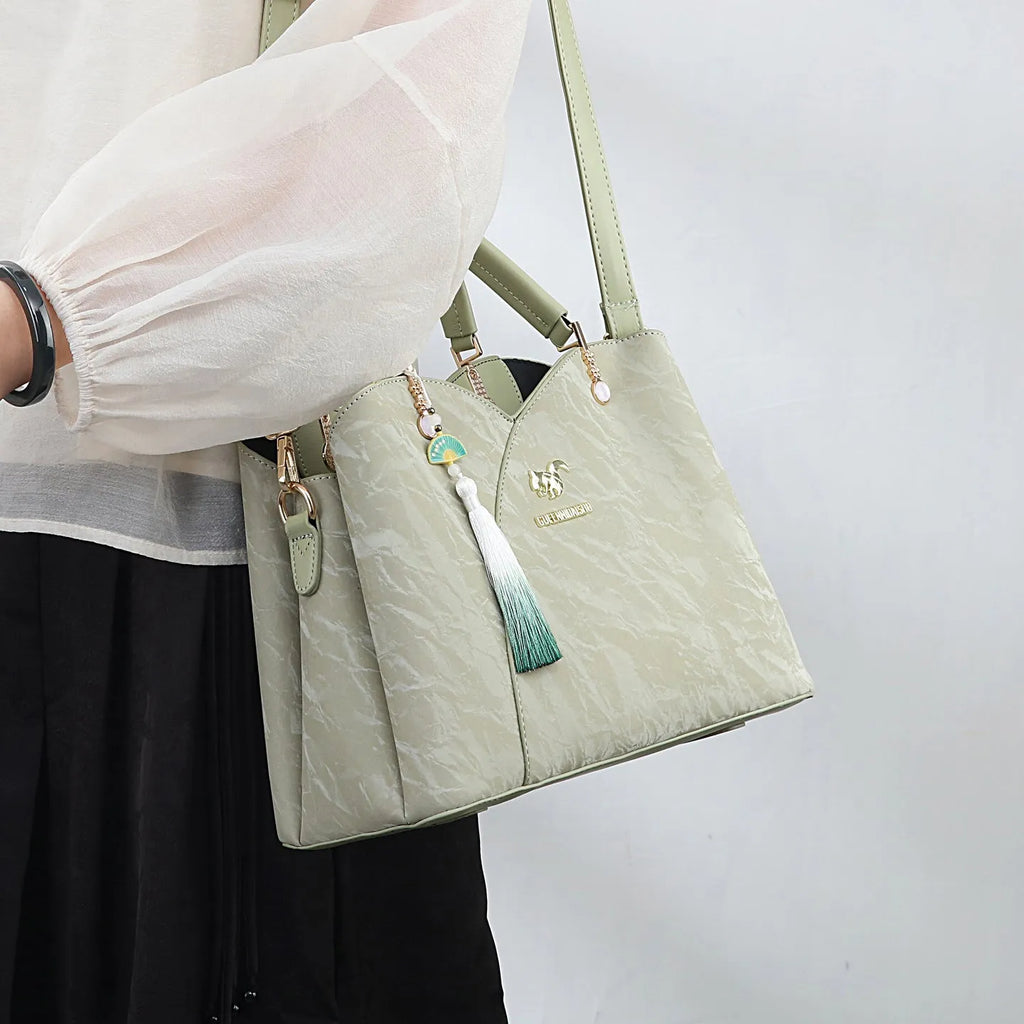 Women's soft PU messenger bag in horizontal square shape with ethnic style colour options