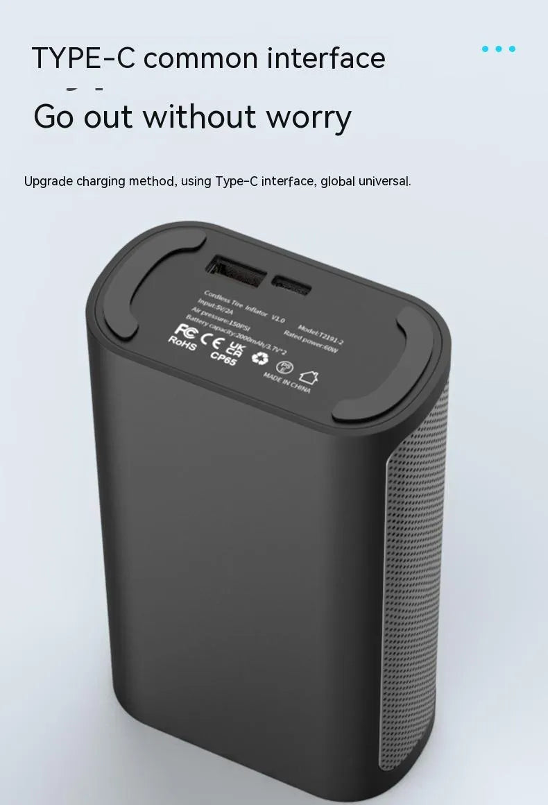 Wireless handheld digital air pump with pressure display and multiple nozzle attachments for tyres and inflatables