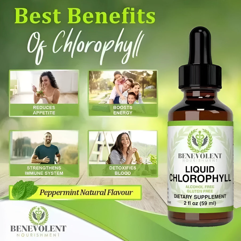60ml bottle of natural liquid chlorophyll drops for adult intestinal care and dietary supplementation