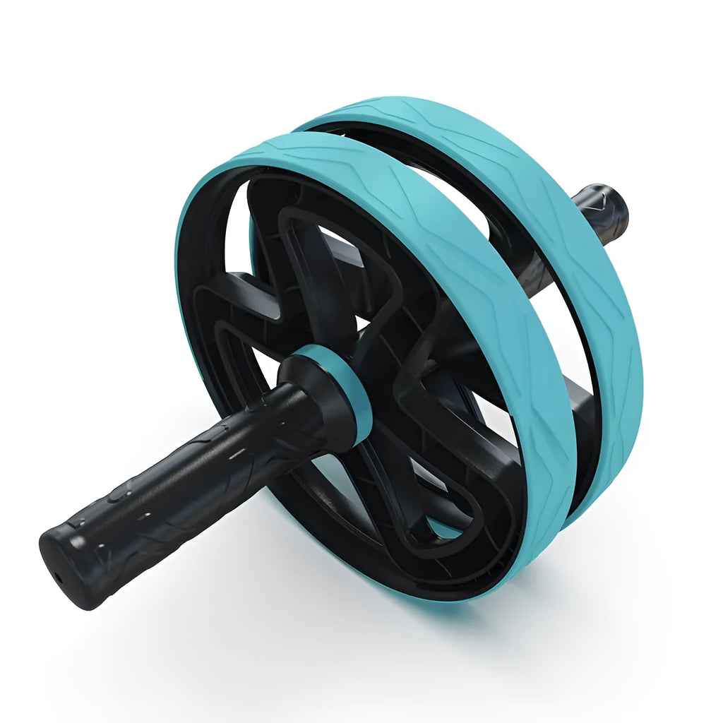 Double wheel abdominal strengthening roller in blue for home core fitness