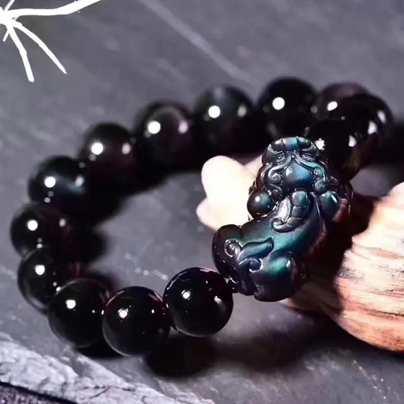 Obsidian crystal bracelet with natural ice colour beads in various size options