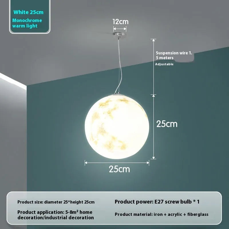 Moon chandelier planet art acrylic indoor ceiling light with warm light, 20cm to 150cm, 220V