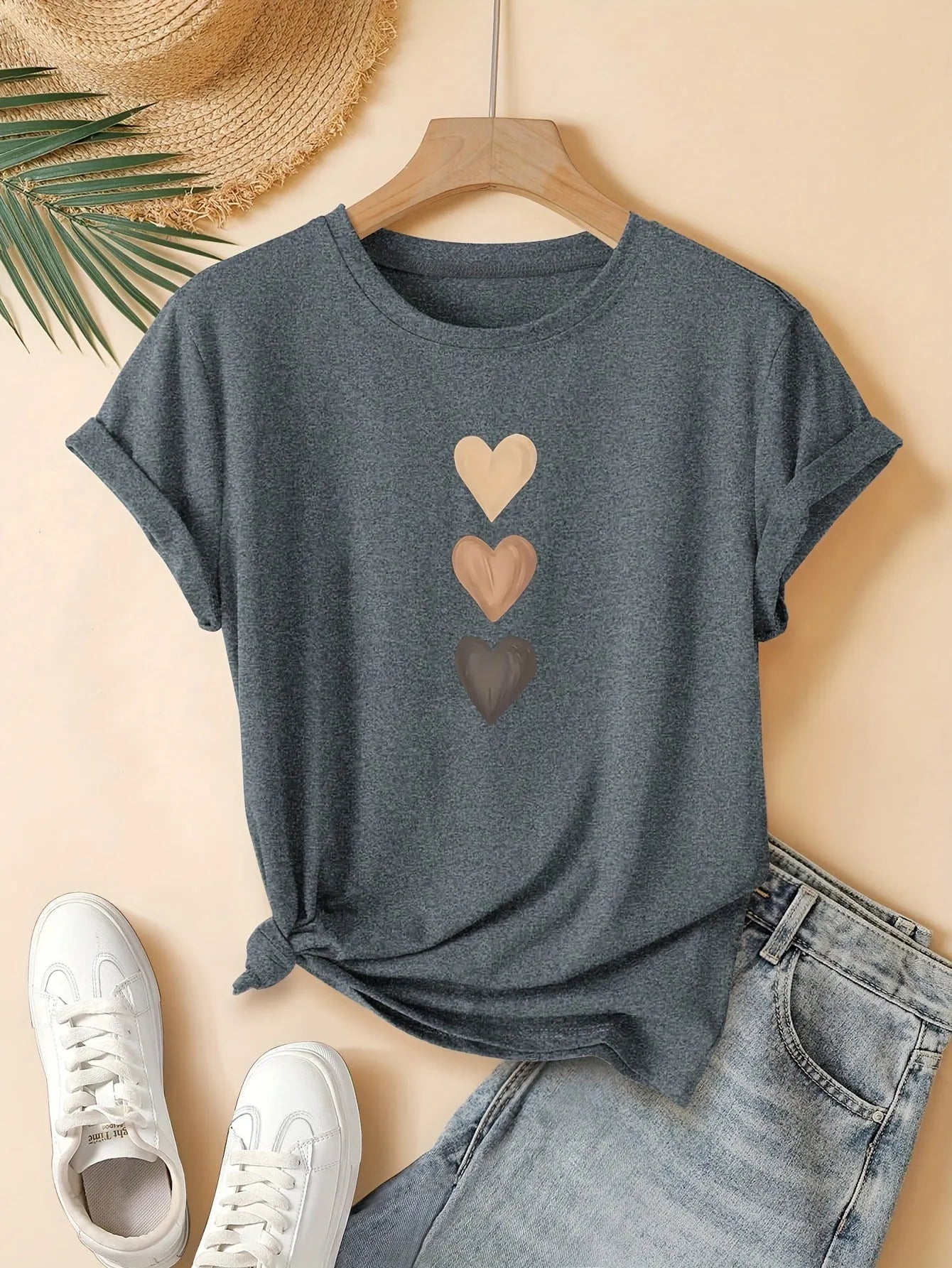 Women's short sleeve round neck t-shirt with Chinese art retro pattern, shown in blue.