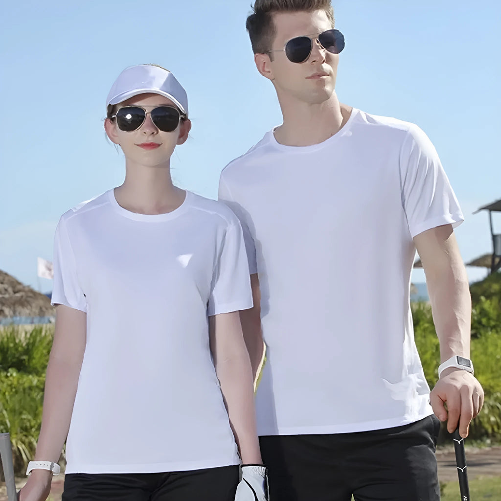 Men's round neck cotton loose T-shirt in black or white colours with Asian sizing options