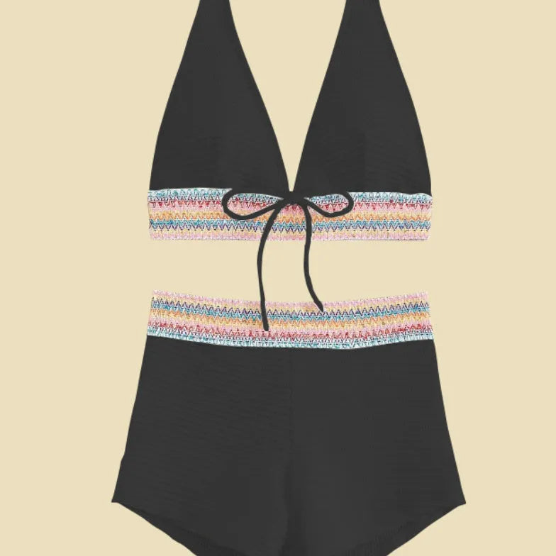 Women's high waist bikini swimsuit in two-piece design with polyester fabric