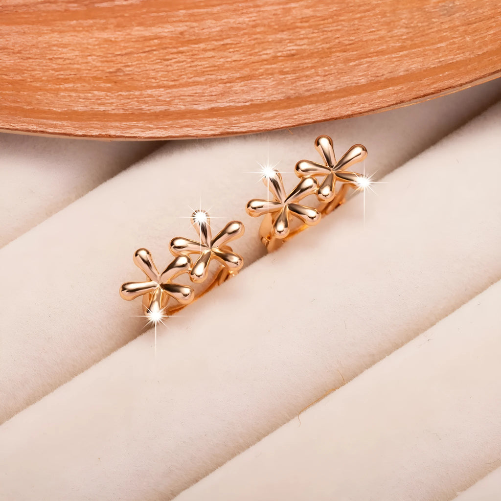 Rose gold circular earrings with a European waterdrop flower design for women.