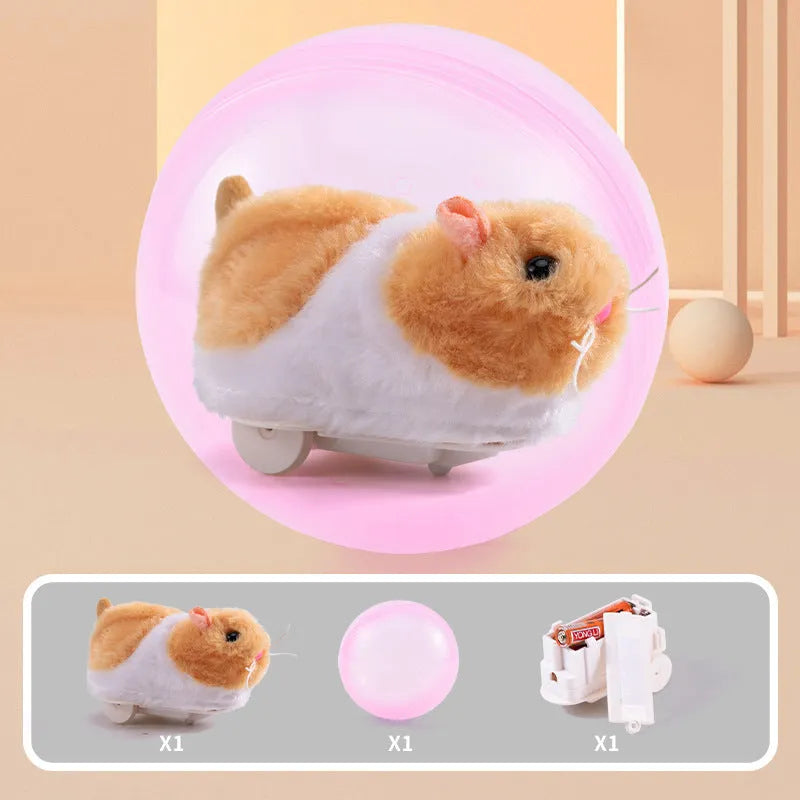 Hamster rolling ball toy with battery base and interchangeable plush shell designs