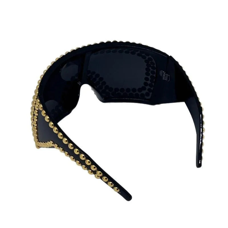 Men's personality punk sunglasses with a super large square frame and silver rivet details.