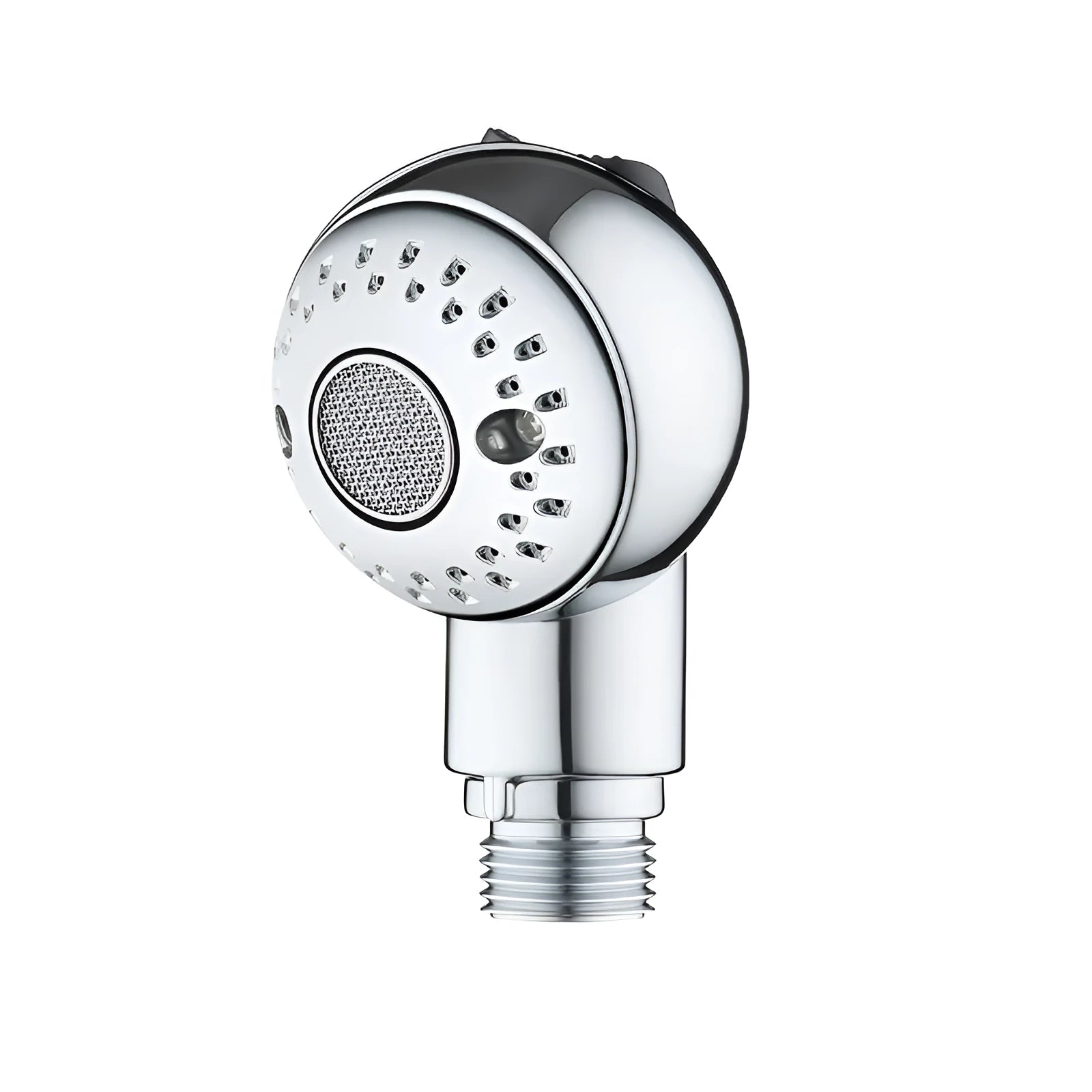 Silver handheld shower head for gentle pet and baby bathing with non-pressurized water flow