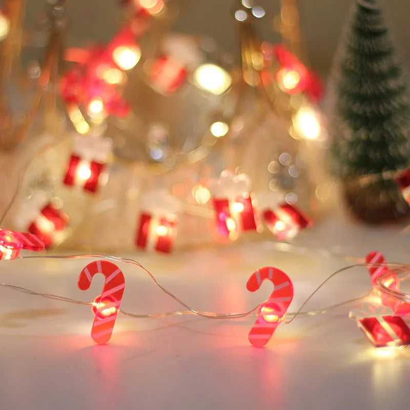 Christmas bell tree elk maple leaf crutch gift decorative LED string lights copper wire warm white 2M 20 lights