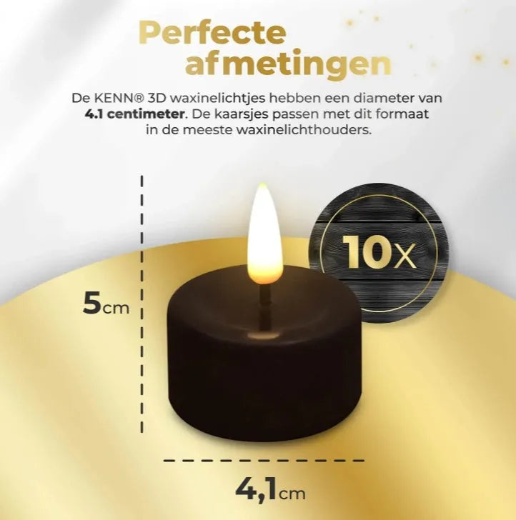 Set of four black flameless LED tealight candles on a surface.