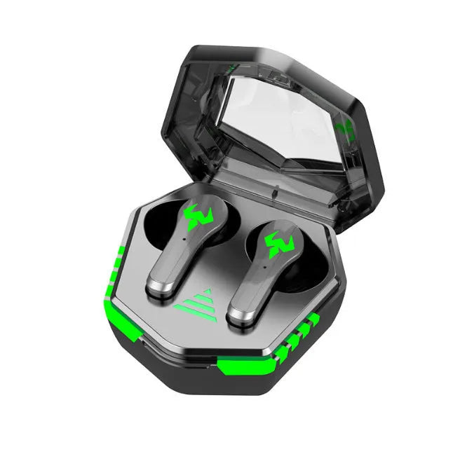 Black N35 wireless in-ear gaming Bluetooth headset with private mold earbuds.