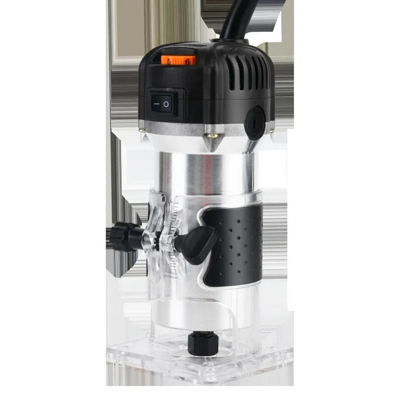 800W 6-speed electric woodworking trimmer router with 6.35mm collet, 15 milling cutters, straight knife, aluminium body, gear paper box