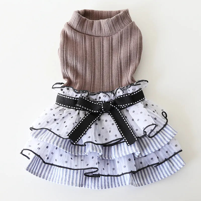 Polka dot lace cake dress for dogs in princess style with elastic back