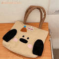Colourful cartoon kitten print canvas tote bag showing dimensions 30x36x24cm.