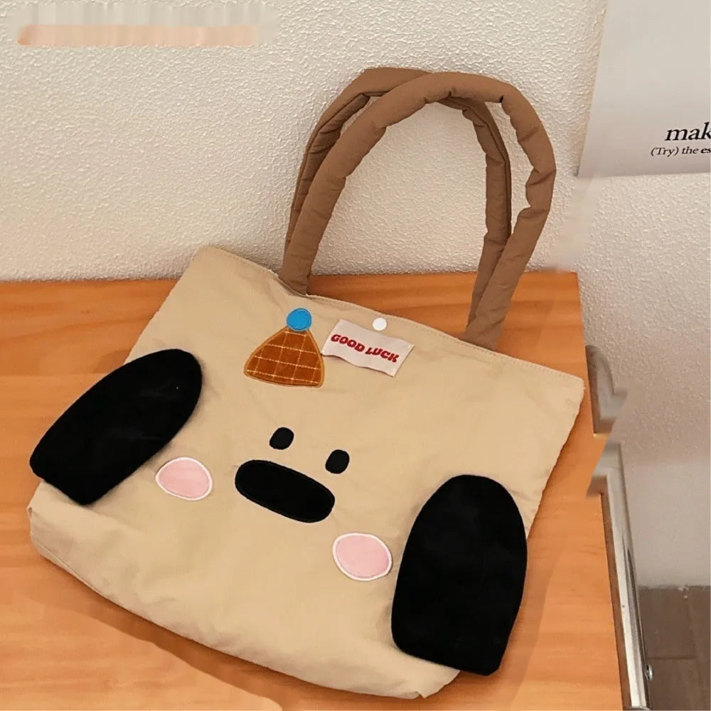 Colourful cartoon kitten print canvas tote bag showing dimensions 30x36x24cm.