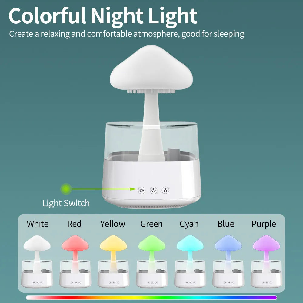 White raining cloud design desktop humidifier and night light with wood grain base
