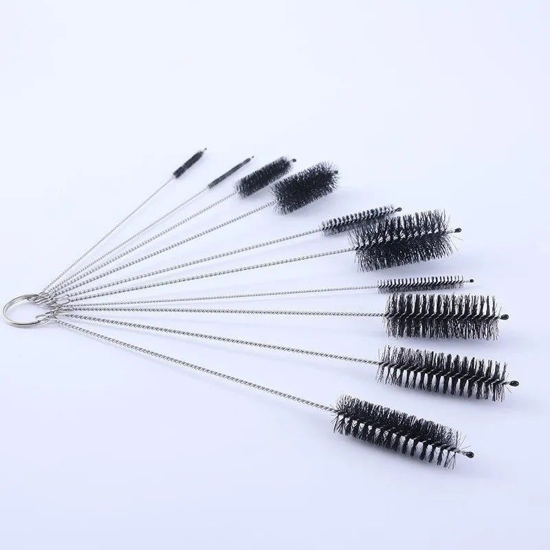 Stainless steel drinking straw cleaning brush with nylon bristles, approximately 23cm long