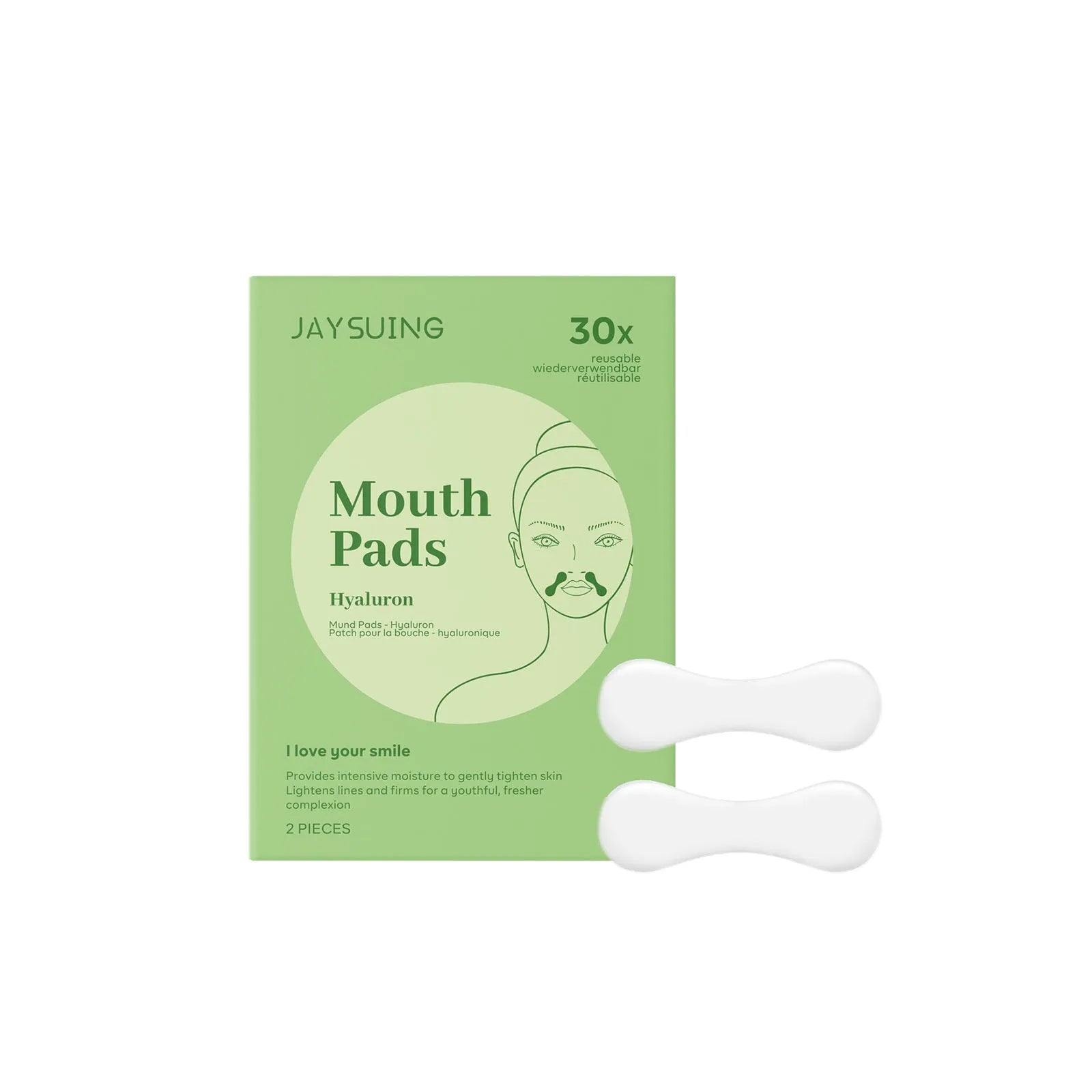 Two facial skin firming care patches with collagen and hyaluronic acid ingredients