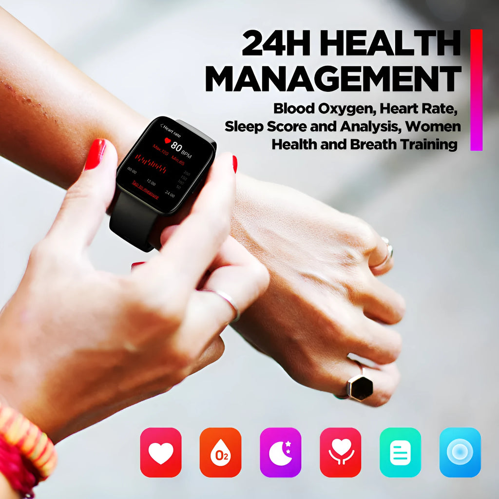 Black GPS sports smart watch with LCD display showing health metrics on rubber strap