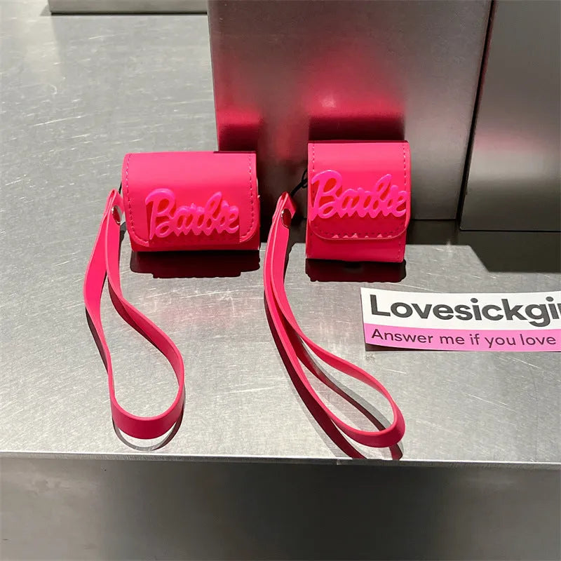 Three-dimensional Barbie letter TPU earphone sleeve with lanyard for AirPods case