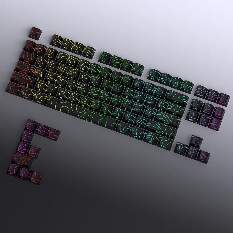 Contour Line Black Line Crack luminous key cap set for mechanical keyboards, 85x150mm black ABS plastic