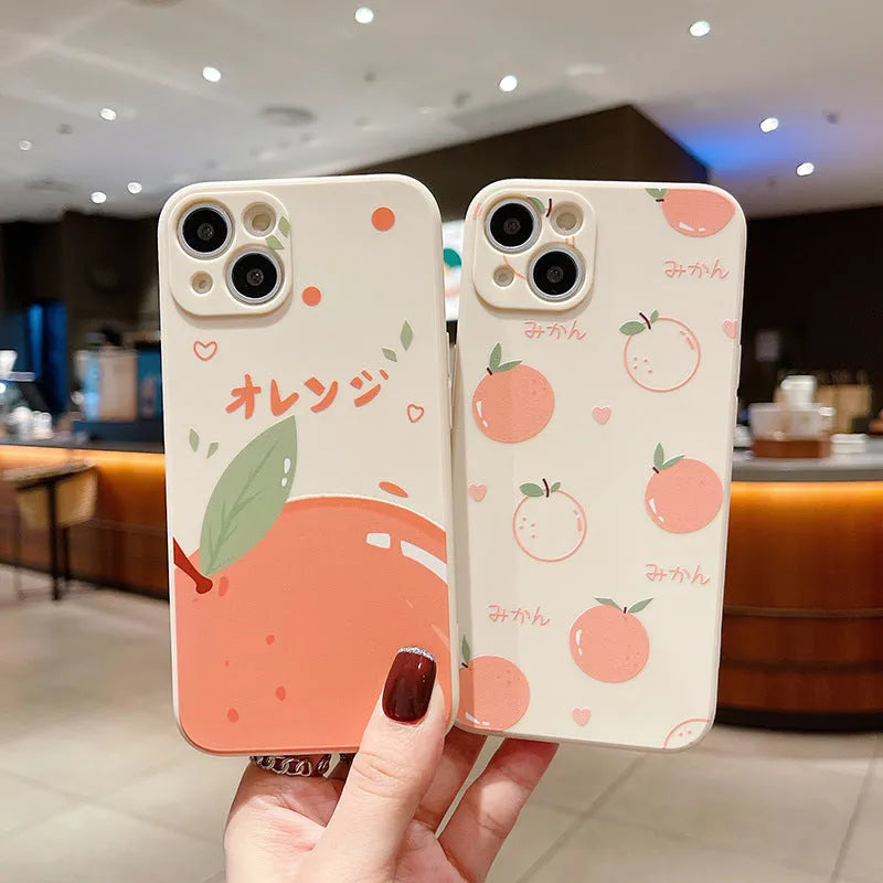 TPU minimalist phone case with Tesseract orange print on antique white background, compatible with iPhone 13 Pro Max