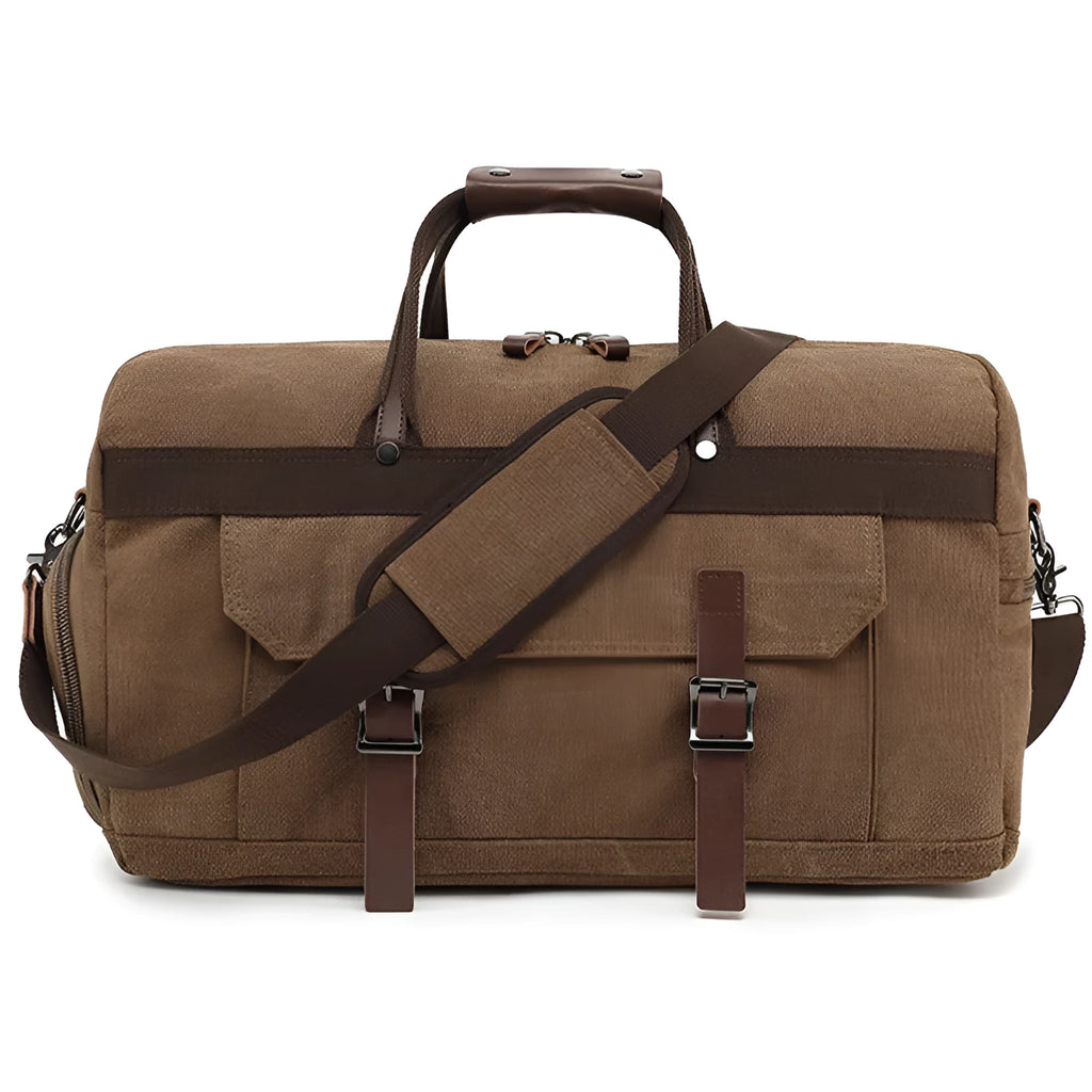 Large canvas crossbody travel bag for men in European and American retro style with sewing line detailing
