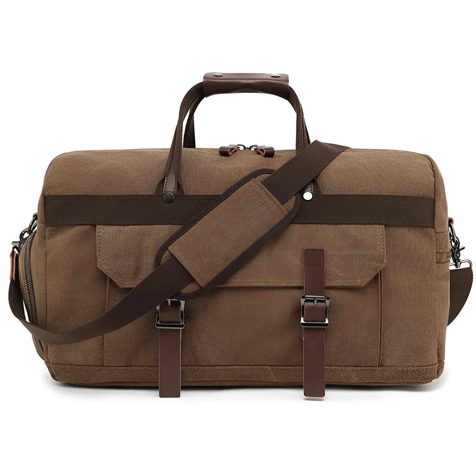 Large canvas crossbody travel bag for men in European and American retro style with sewing line detailing
