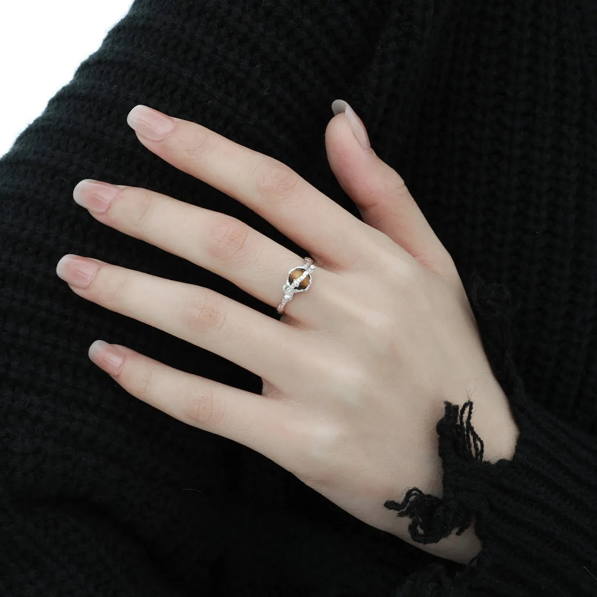 Saturn-themed adjustable open ring with electroplated white gold finish