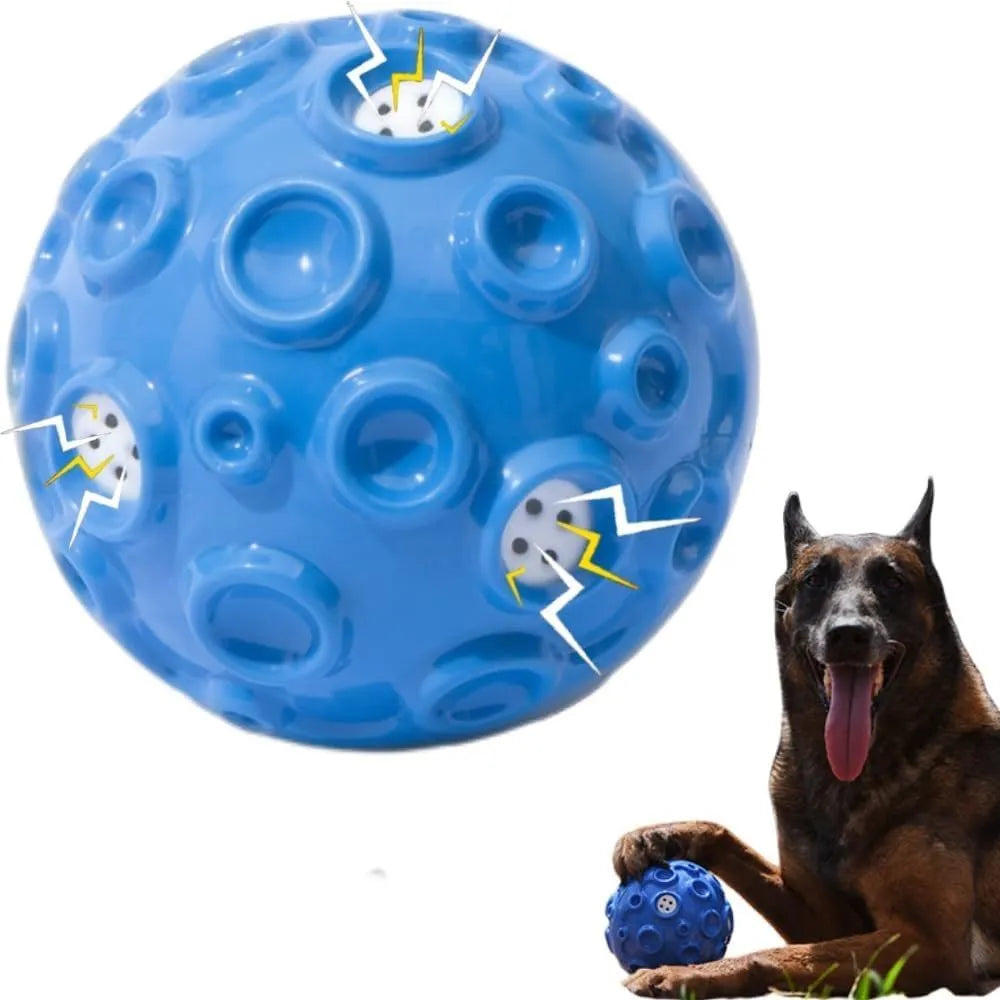 Durable dog chew toy ball with coloured rubber surface featuring tooth-cleaning bumps