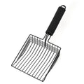 Black alloy metal cat litter scoop with 0.8cm gap spacing between tines