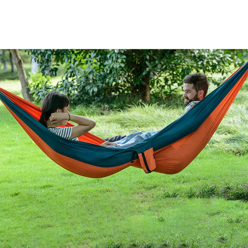 Ultralight double hammock in green 340T pongee with rope and buckle
