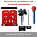 Red aluminium alloy hinge punch locator with 35mm template and adjustable margin settings for cabinet door installation