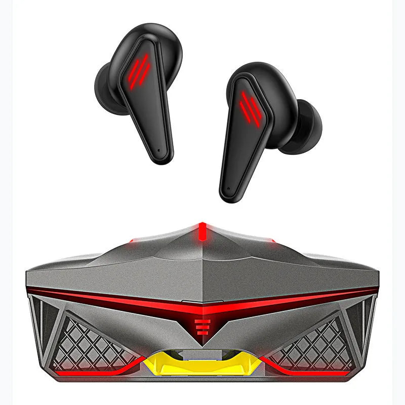K98 Black TWS50 wireless gaming earbuds with charging case showing two earbuds