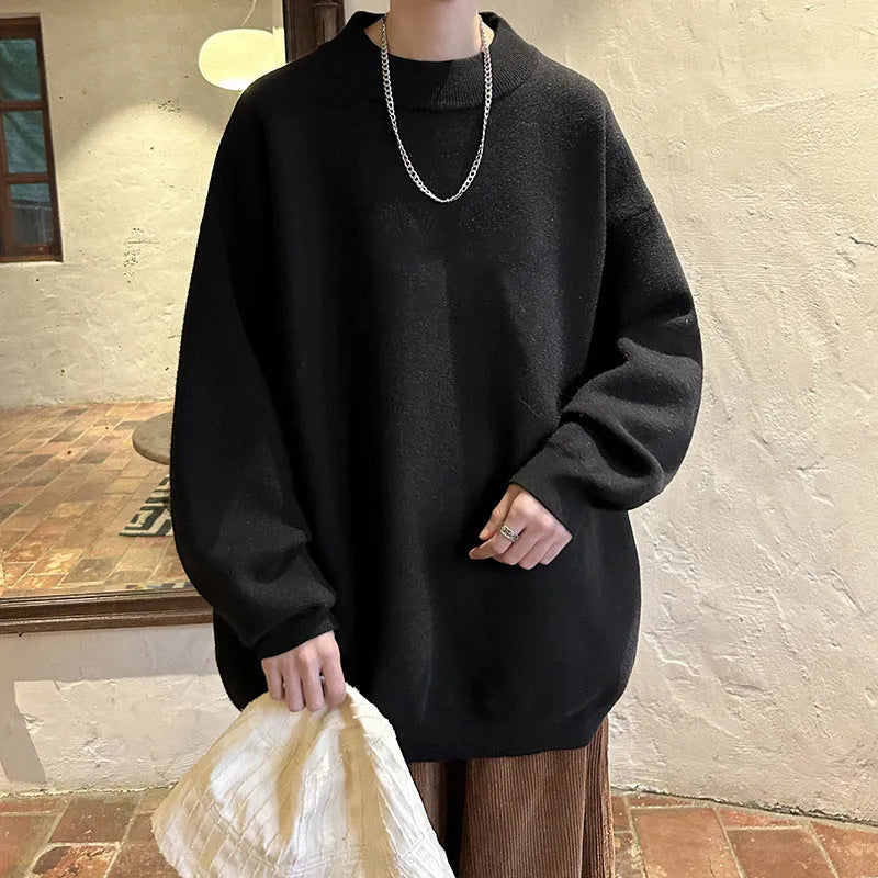 Men's loose fit round neck polyester sweater in multiple colour options