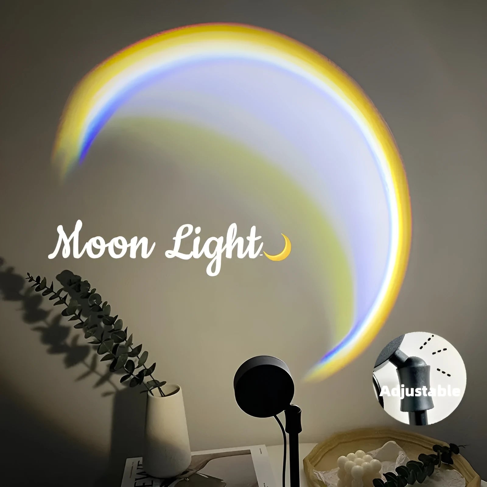 INS USB Moon Lamp LED Rainbow Night Light with 360° rotation, 24.5 x 7 cm, Scandinavian style
