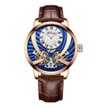 Men's automatic hollow mechanical watch with skeleton dial, 13mm case, blue or black face, brown or black belt