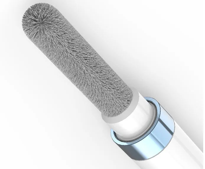 Multi-layer electronics cleaning pen with stainless steel nib and brush for headphones and mobile devices