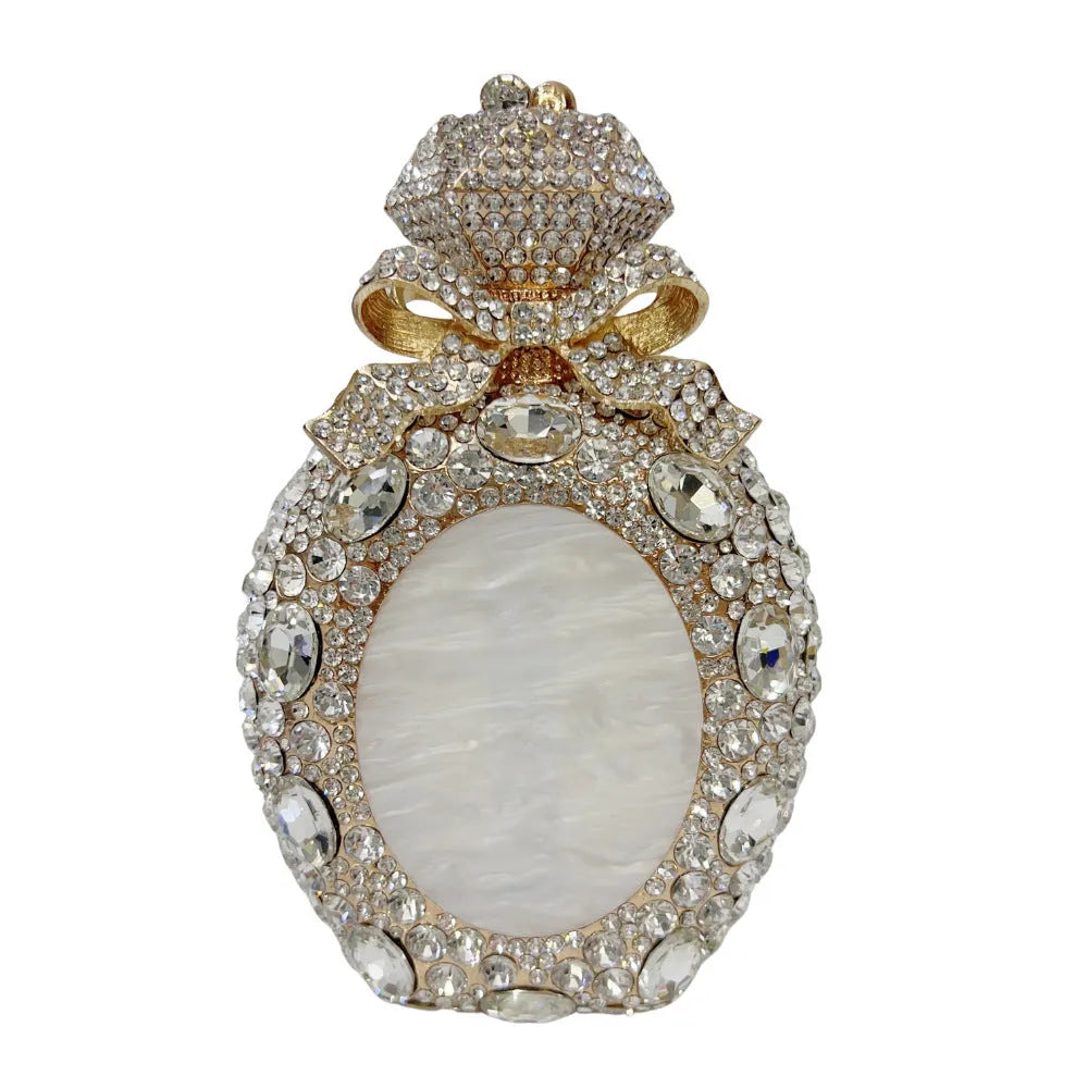 Women's hard alloy clutch bag with full diamond pattern in gold colour