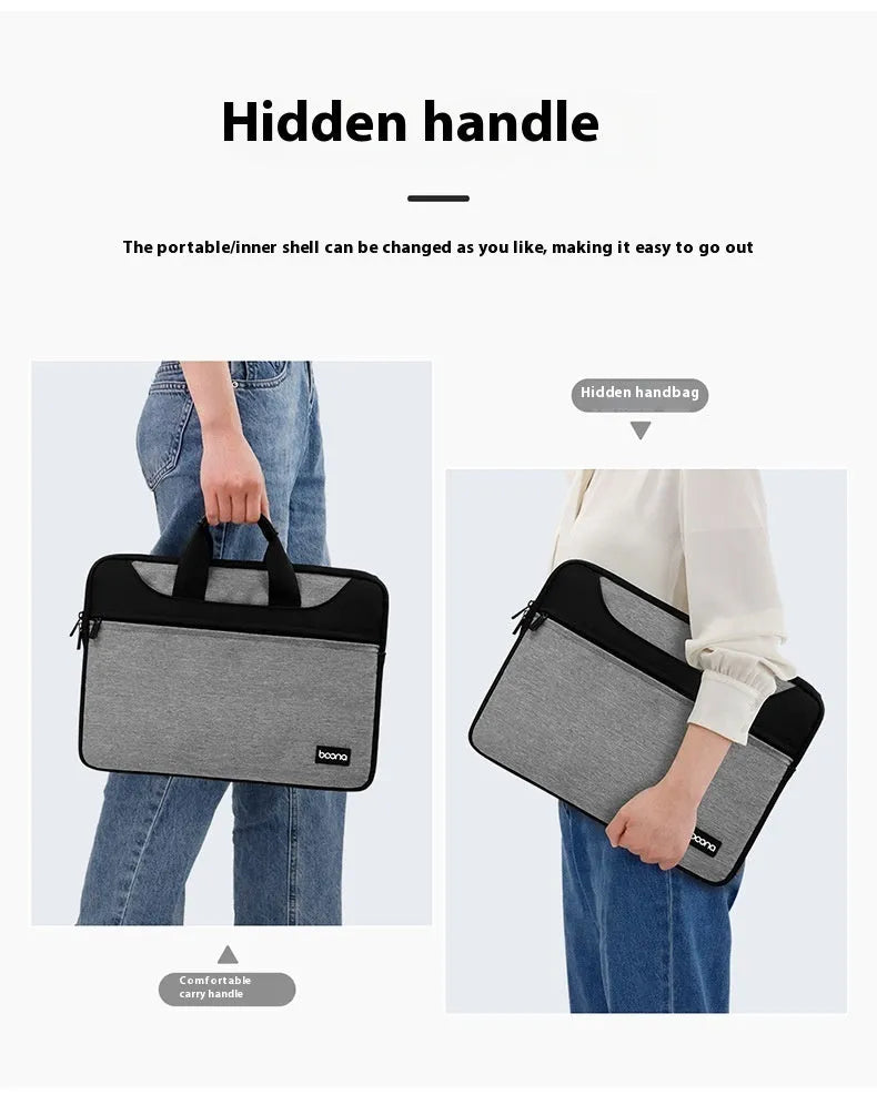 Black Oxford cloth laptop shoulder bag with soft carry handle for business travel.