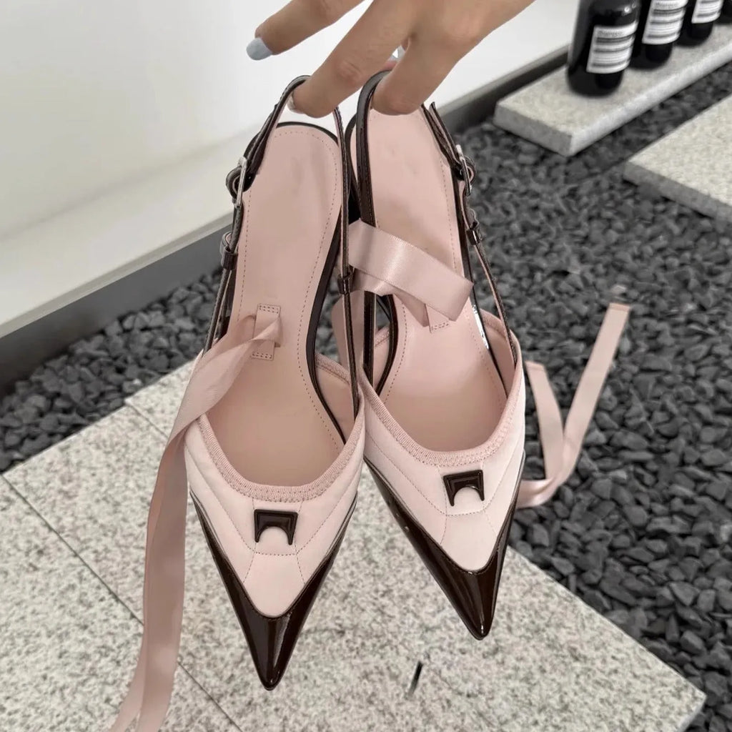 Women's black special-shaped root lace-up high heels with cowhide upper and PU sole