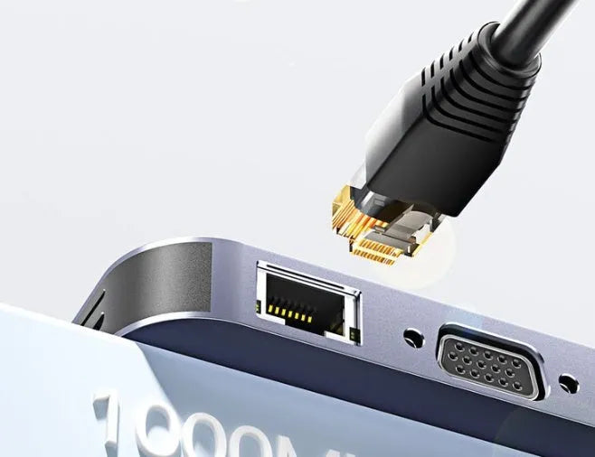 11-in-1 USB Type-C expansion hub with Gigabit Ethernet port and a 20cm integrated cable.
